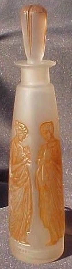 Ambre Antique Perfume Bottle Long Neck Long Stopper Big Lower Section Likely Czech Close Copy Fake of Rene Lalique Design Ambre Antique Perfume Bottle Long Neck Long Stopper Big Lower Section Likely Czech Close Copy Fake of Rene Lalique Design