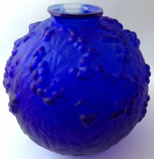 R Lalique Fake Druide Vase In Blue Glass - Not by Rene Lalique R Lalique Fake Druide Vase In Blue Glass - Not by Rene Lalique