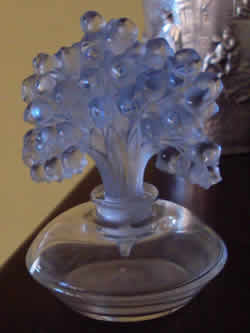 Iris Muguest Perfume Bottle Blue Stopper Copy of Rene Lalique Muguet Unsigned Iris Muguest Perfume Bottle Blue Stopper Copy of Rene Lalique Muguet Unsigned