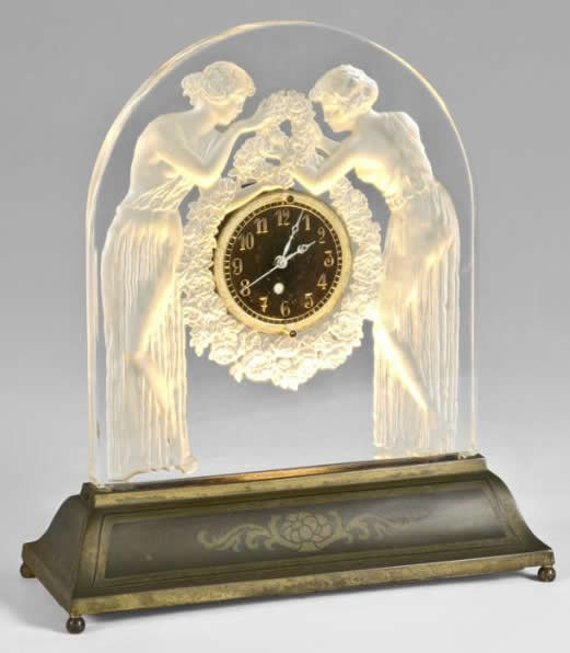 Rene Lalique Clock Deux Figurines
