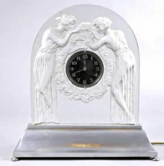 Rene Lalique Clock Deux Figurines