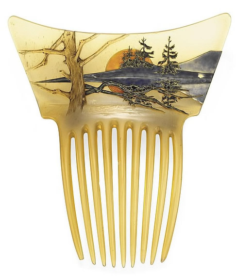 Rene Lalique Orange Sun Landscape Comb