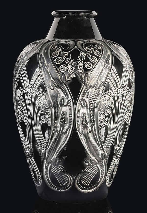 Rene Lalique Vase Lezards Et Bluets