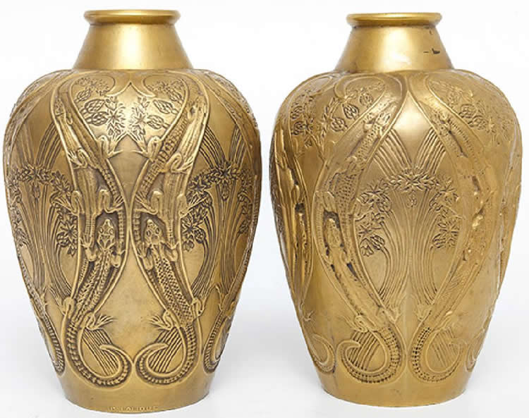 Rene Lalique Vase Lezards Et Bluets