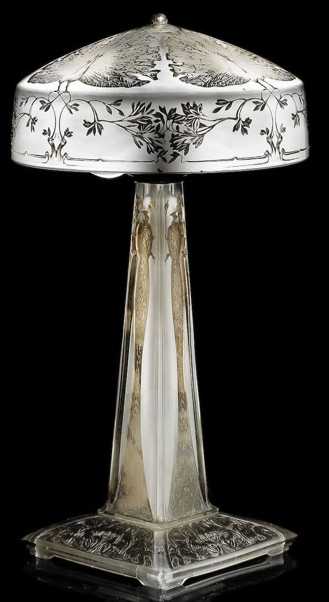 Rene Lalique Table Lamp Paons