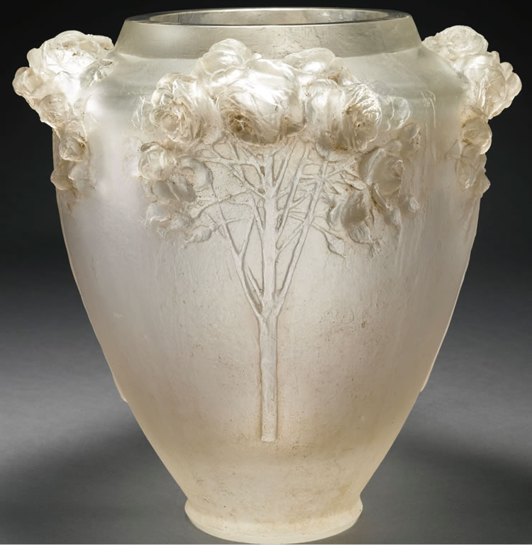 Rene Lalique Roses Cire Perdue Vase