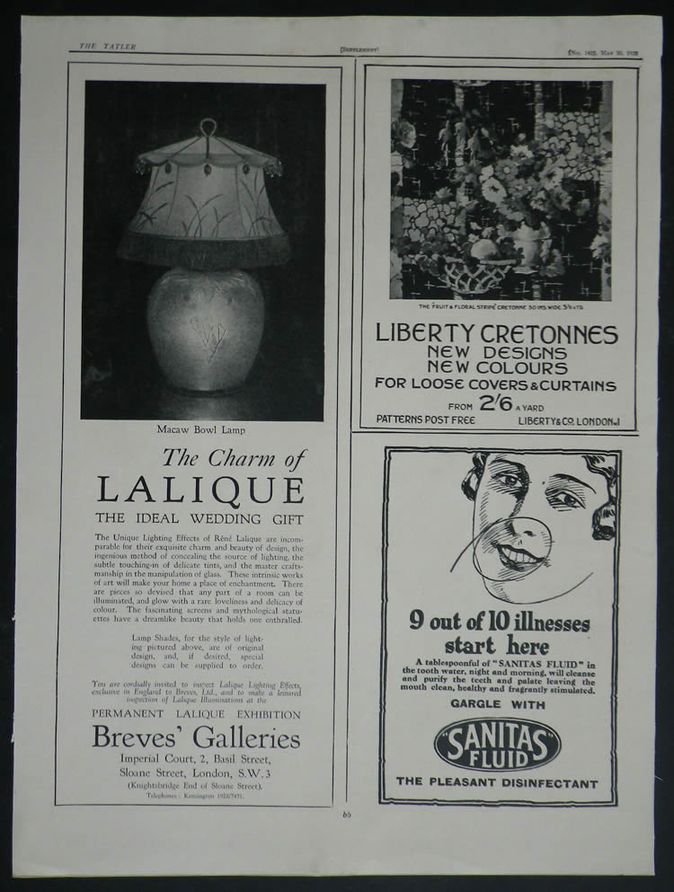 Rene Lalique Breves Galleries Tatler May 1928 Magazine Ad