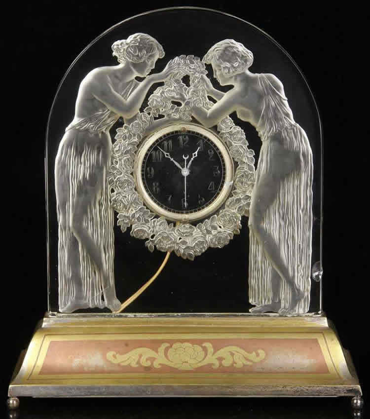 Rene Lalique Clock Deux Figurines