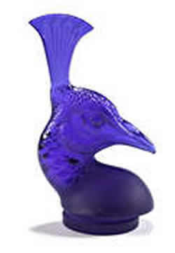 Tete De Paon Peacock Head Lalique France Crystal Car Mascot Paperweight In Blue Glass