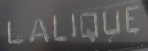 Capital letters LALIQUE modern mid 1950's cut signature from the side of a large decorative motif Tete De Gazelle