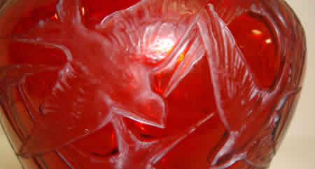 Rene Lalique Hirondelles Vase In Red Glass