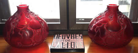 R. Lalique Courges Vases Pair In Red Glass Rene Lalique Red Courges Vases Pair