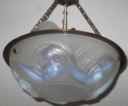 R. Lalique Calypso Opalescent Bowl Converted To A Hanging Light Fixture R. Lalique Calypso Opalescent Bowl Converted To A Hanging Light Fixture
