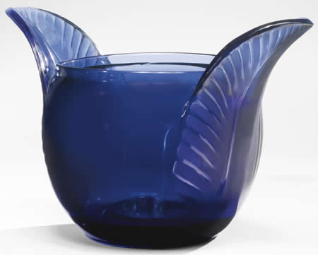 Rene Lalique Tristan Vase In Blue Glass Rene Lalique Tristan Vase In Blue Glass
